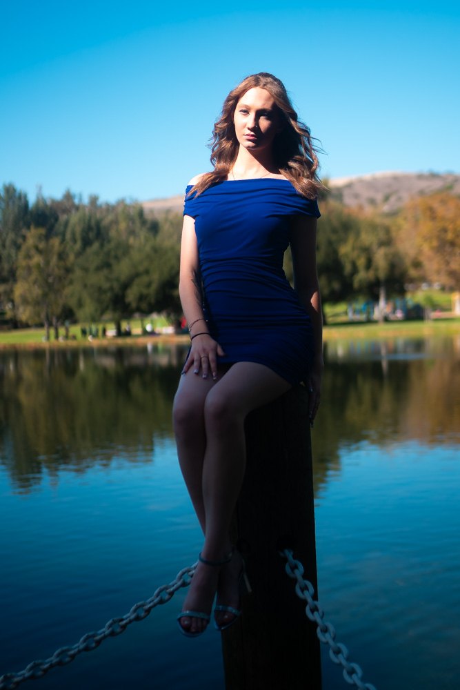 Seated on a piling against blue sky